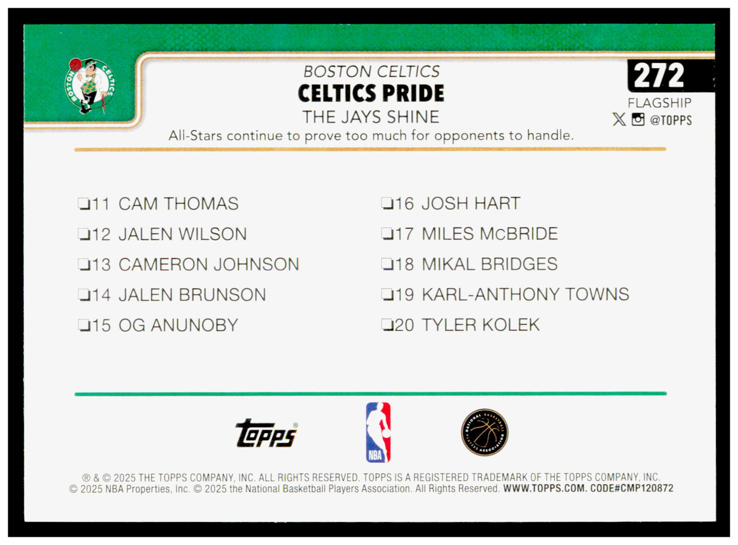 2025-26 Topps Celtics Pride: The Jays Shine Card Boston Celtics #272