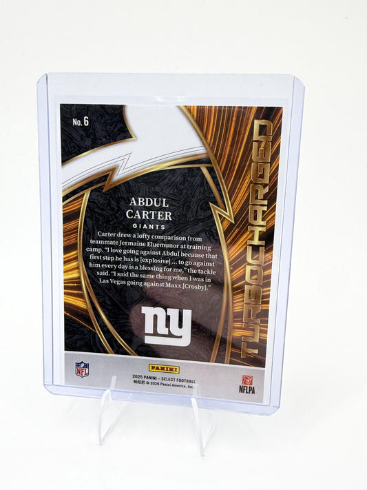 2025 Panini Select Abdul Carter Card Turbocharged New York Giants #6