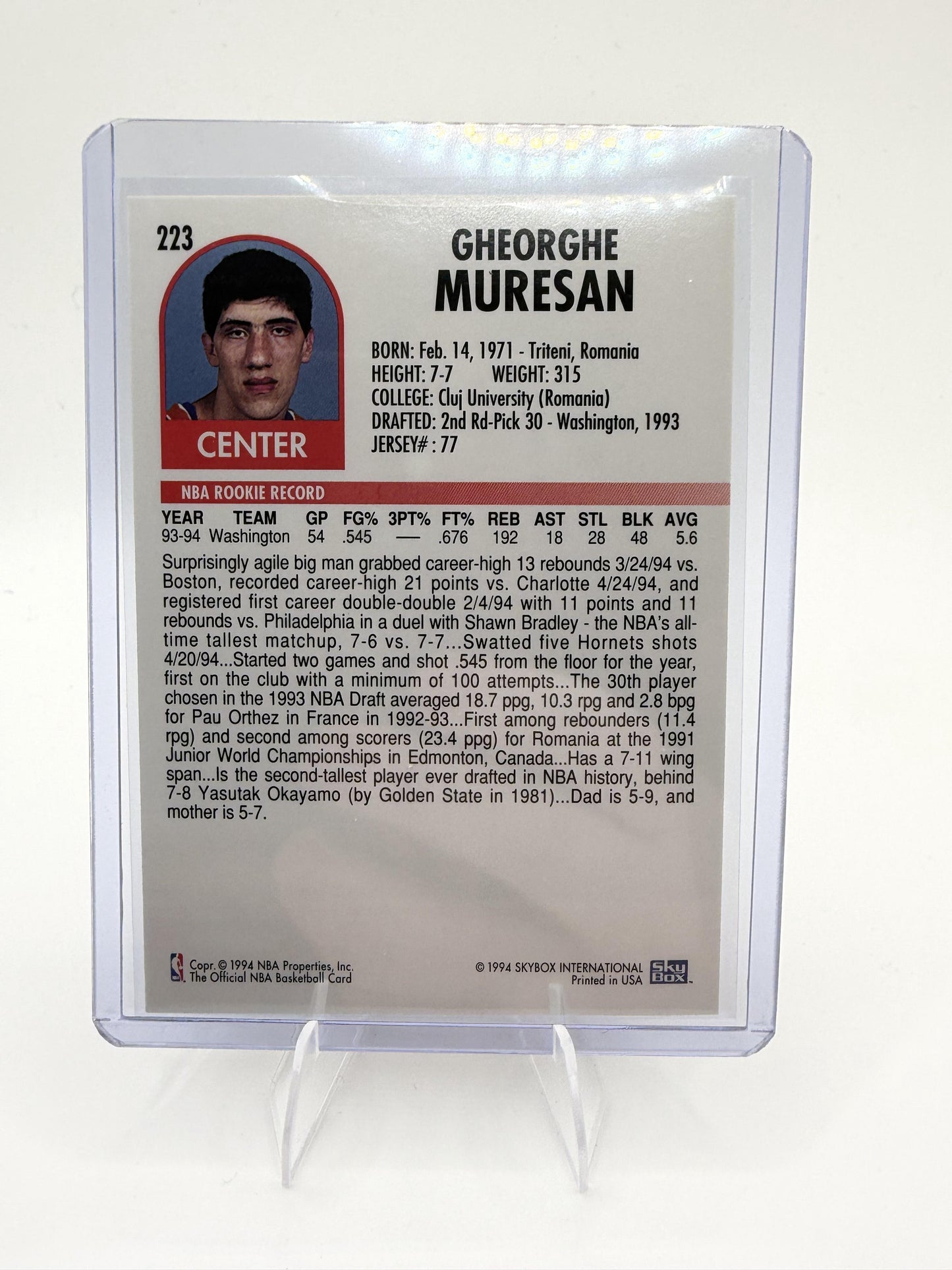 1994-95 Hoops Gheorghe Muresan Card Washington Bullets #223