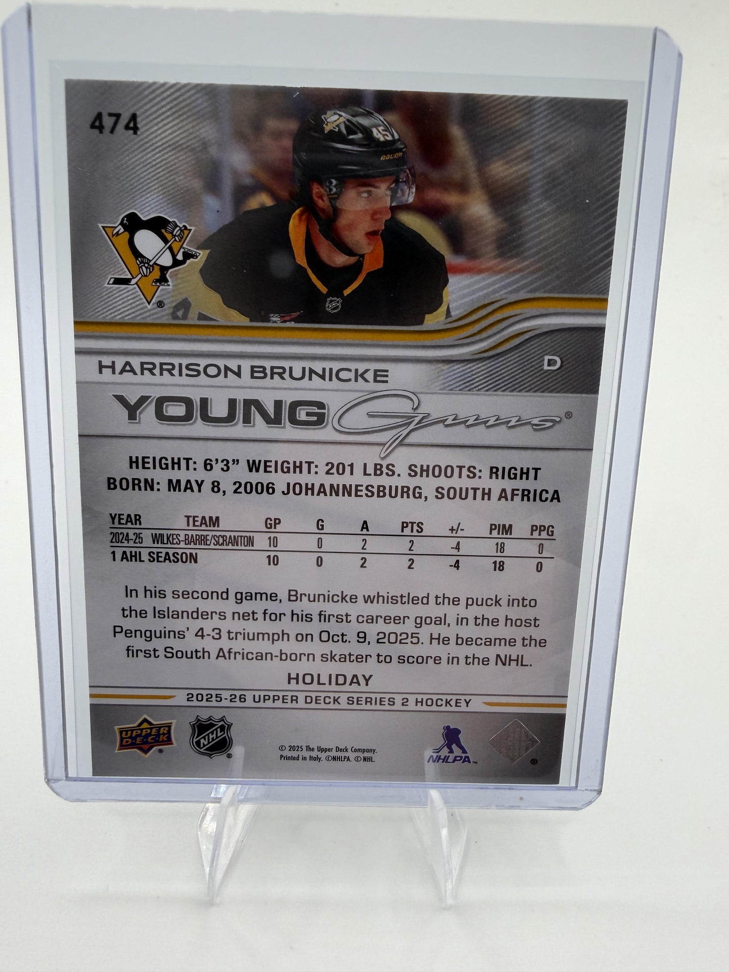 2025-26 Upper Deck Harrison Brunicke Card RC Pittsburgh Penguins #474
