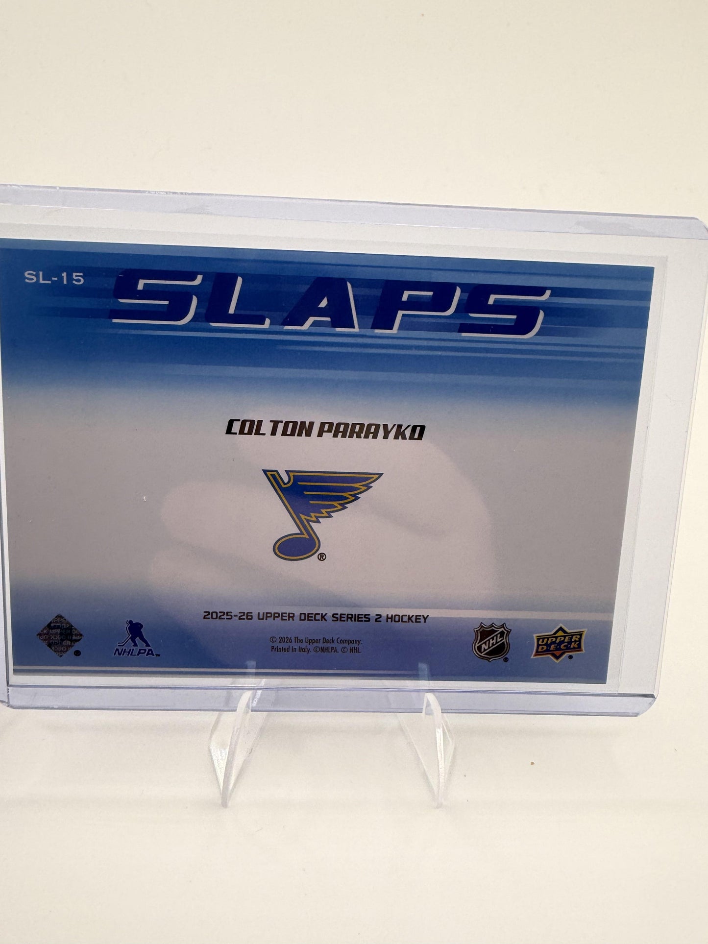 2025-26 Upper Deck Colton Parayko Card Slaps St. Louis Blues #SL-15