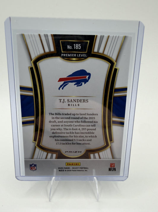2025 Panini Select T.J. Sanders Card Black and Green Prizm Shock RC Buffalo