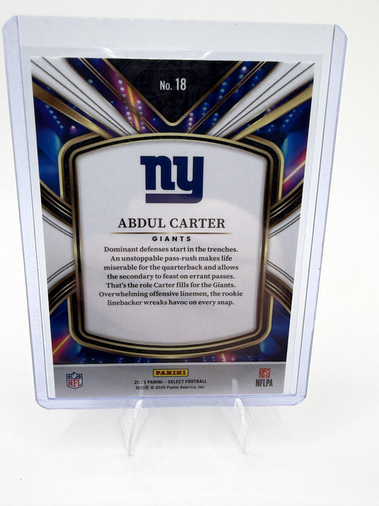 2025 Panini Select Abdul Carter Card Select Future New York Giants #18