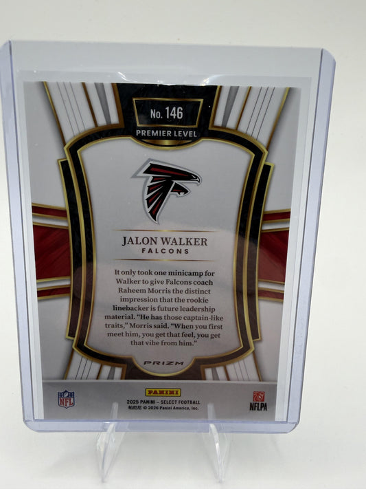 2025 Panini Select Jalon Walker Card Black and Gold Prizm Shock Atlanta