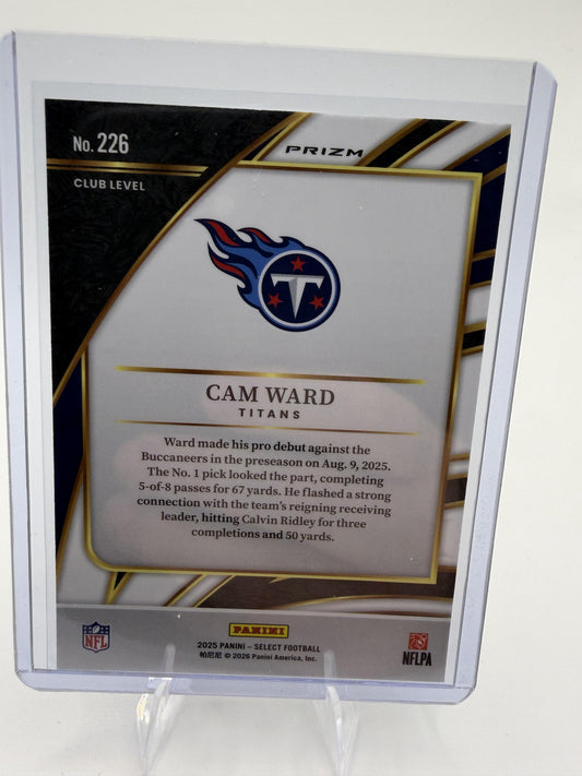 2025 Panini Select Cam Ward Card Black and Gold Prizm Shock Tennessee