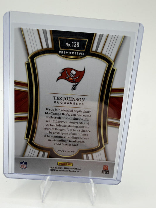 2025 Panini Select Tez Johnson Card Silver Prizm Shock Tampa Bay Buccaneers #138