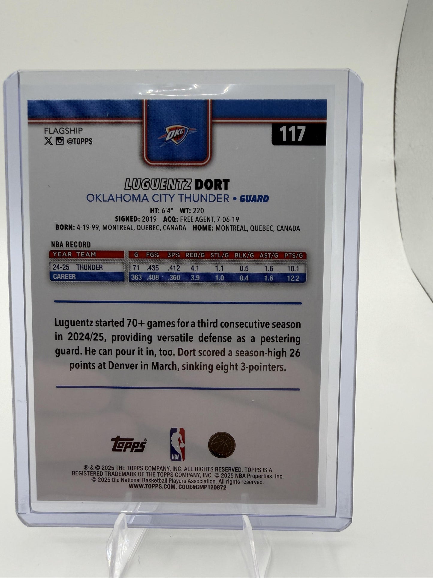 2025 Topps Basketball Luguentz Dort OKC Thunder Diamante Foil #117