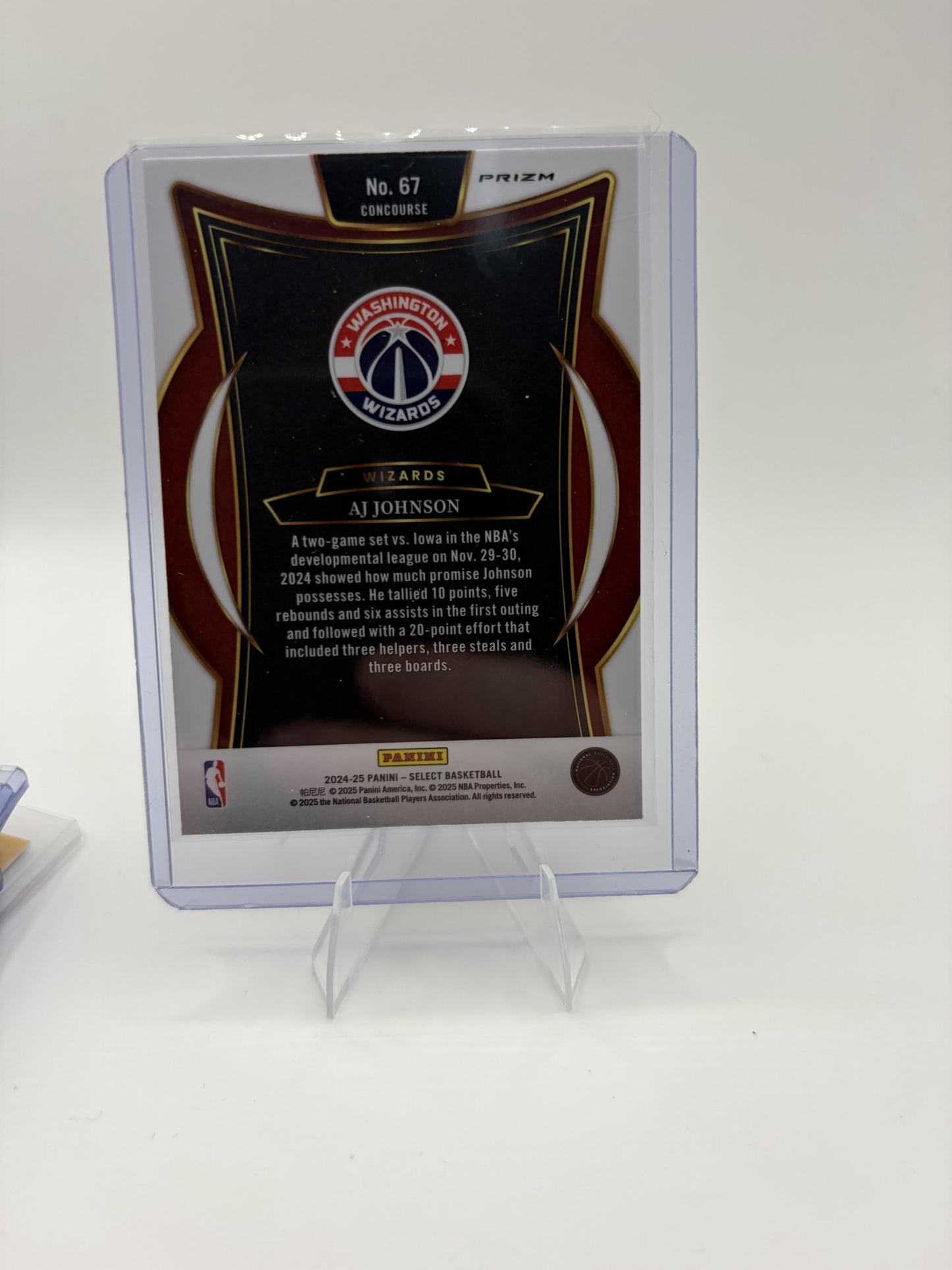 2024-25 Panini Select AJ Johnson Card Red Cracked Ice Prizm RC Washington