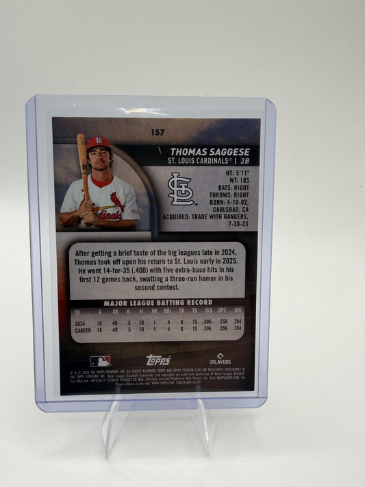 2025 Stadium Club Thomas Saggese Card RC St. Louis Cardinals #157