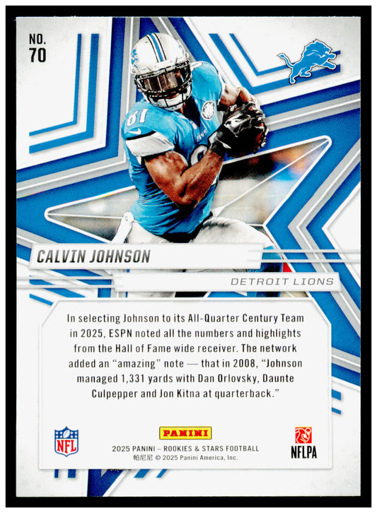 2025 Panini Rookies & Stars Calvin Johnson Card Detroit Lions #70