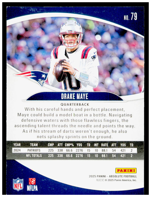 2025 Panini Absolute Drake Maye Card Retail New England Patriots #79