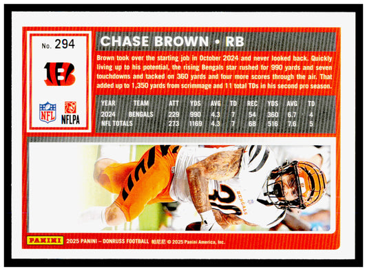 2025 Donruss Chase Brown Card Cincinnati Bengals #294