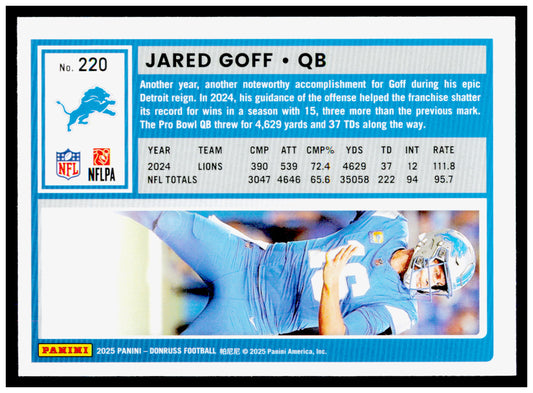 2025 Donruss Jared Goff Card Detroit Lions #220
