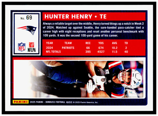 2025 Donruss Hunter Henry Card New England Patriots #69