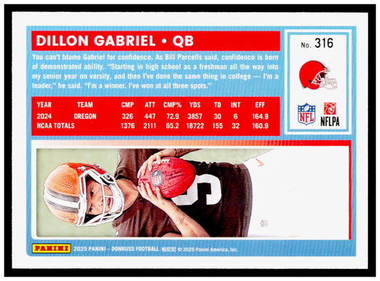 2025 Donruss Dillon Gabriel Card RC Cleveland Browns #316