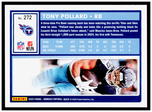 2025 Donruss Tony Pollard Card Tennessee Titans #272