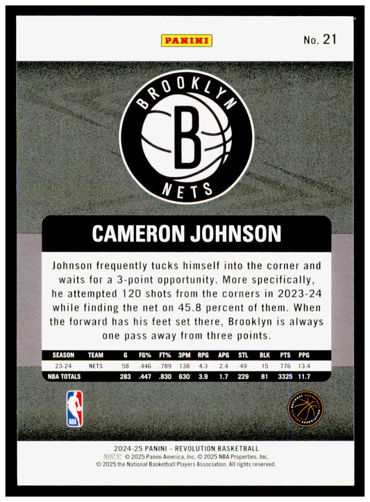 2024-25 Panini Revolution Cameron Johnson Card Brooklyn Nets #21