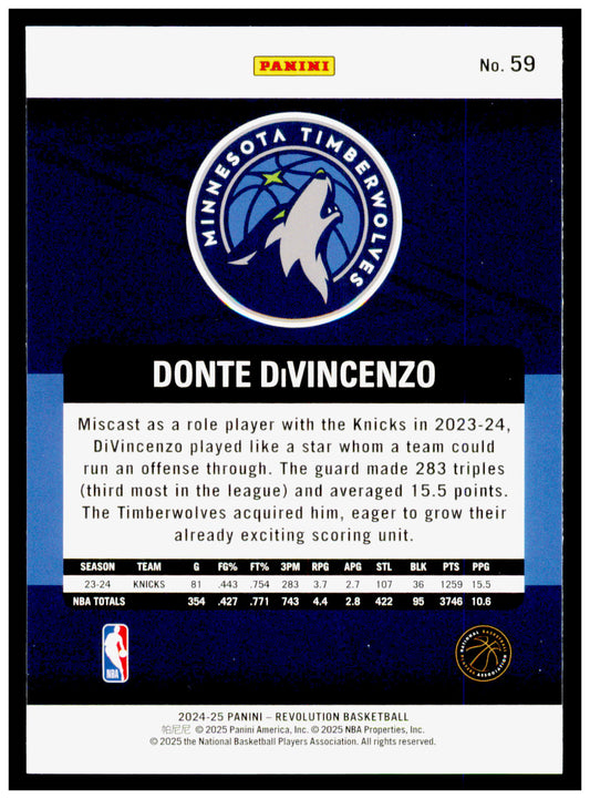 2024-25 Panini Revolution Donte DiVincenzo Card Minnesota Timberwolves #59