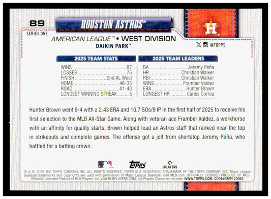 2026 Topps Houston Astros Card Houston Astros #89