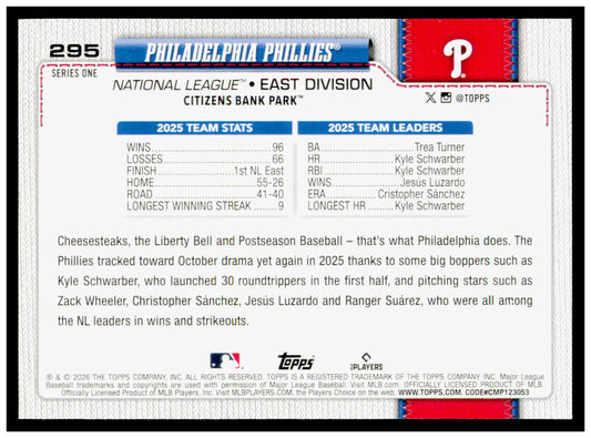2026 Topps Philadelphia Phillies Card Philadelphia Phillies #295