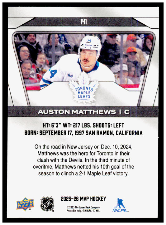 2025-26 Upper Deck MVP Auston Matthews Card Toronto Maple Leafs #141