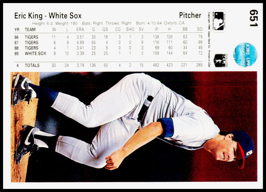 1990 Upper Deck Eric King Card Chicago White Sox #651