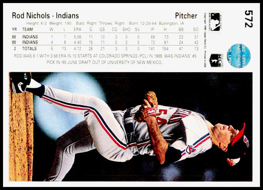 1990 Upper Deck Rod Nichols Card Cleveland Indians #572