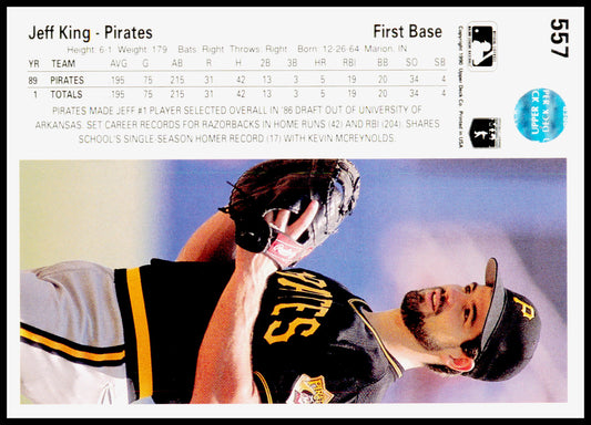1990 Upper Deck Jeff King Card Pittsburgh Pirates #557
