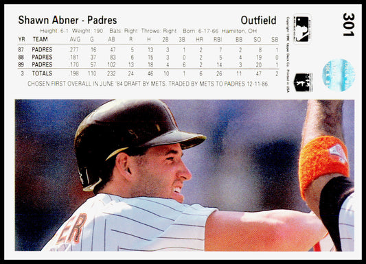 1990 Upper Deck Shawn Abner Card San Diego Padres #301
