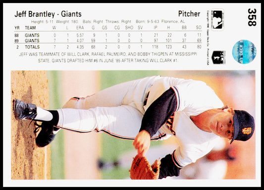 1990 Upper Deck Jeff Brantley Card RC San Francisco Giants #358
