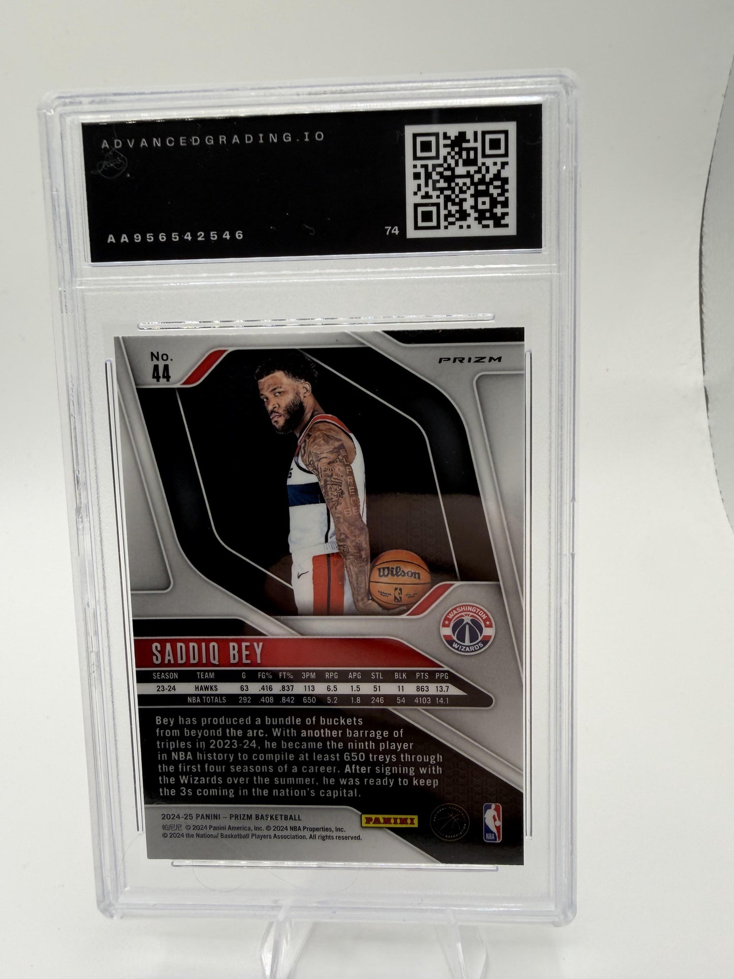 2024-25 Panini Prizm Saddiq Bey Red Sparkle Prizms #44 Wizards AG 10 GEM MINT