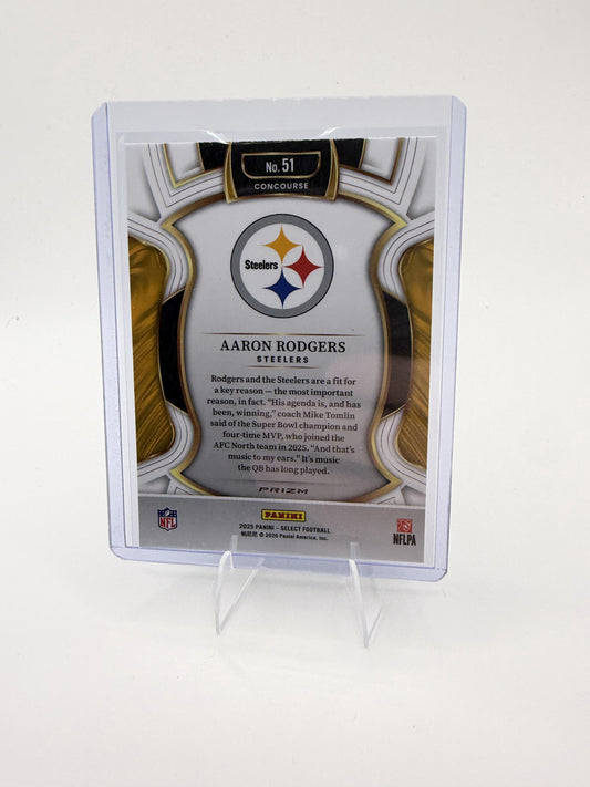 2025 Panini Select Aaron Rodgers Card Red and Blue Prizm Shock Steelers #51