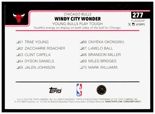 2025-26 Topps Windy City Wonder: Young Bulls Play Tough Card Chicago Bulls #277