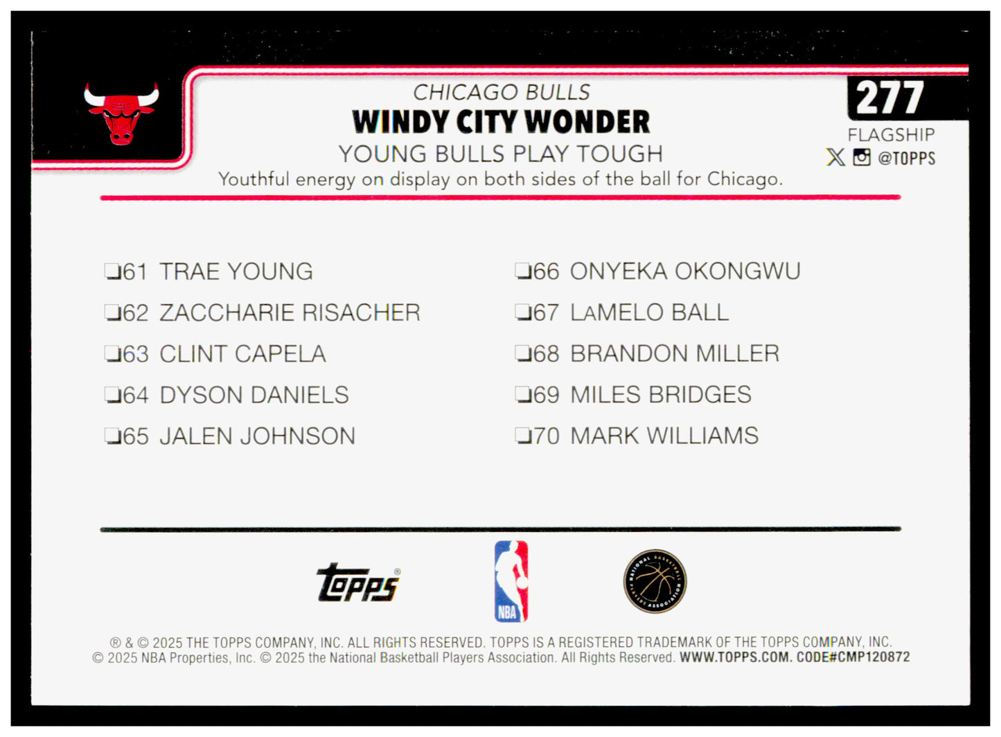 2025-26 Topps Windy City Wonder: Young Bulls Play Tough Card Chicago Bulls #277