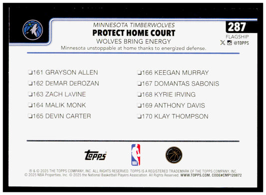 2025-26 Topps Protect Home Court: Wolves Bring Energy Card Minnesota