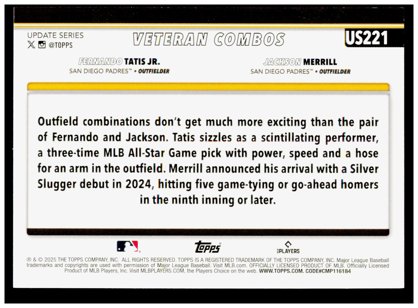 2025 Topps Update Cool Customers Card San Diego Padres #US221