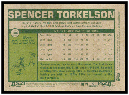 2026 Topps Heritage Spencer Torkelson Card Detroit Tigers #106
