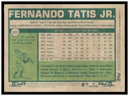 2026 Topps Heritage Fernando Tatis Jr. Card San Diego Padres #322