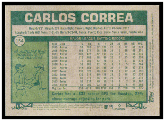 2026 Topps Heritage Carlos Correa Card Houston Astros #154