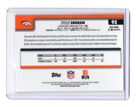 2025 Topps Chrome Evan Engram Card X-Fractor Denver Broncos #92
