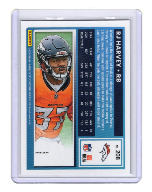 2025 Donruss Optic RJ Harvey Card Green Hyper RC Denver Broncos #208