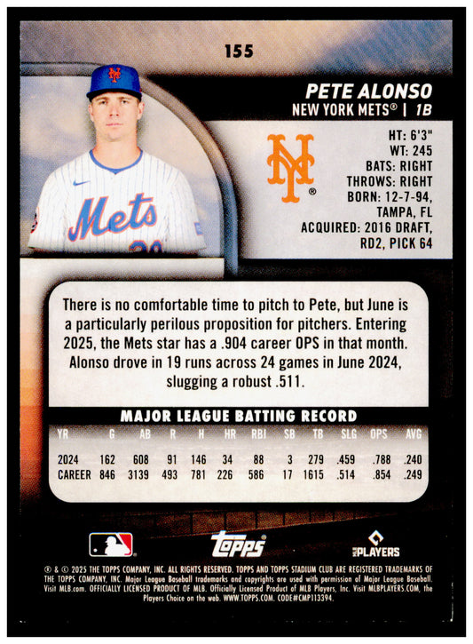 2025 Stadium Club Pete Alonso Card New York Mets #155