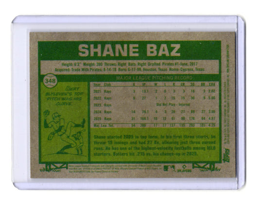 2026 Topps Heritage Shane Baz Card Glossy Tampa Bay Rays #348