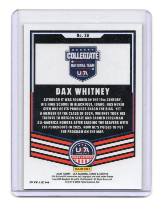 2026 Panini Stars & Stripes Prizm USA Baseball Dax Whitney Card Green
