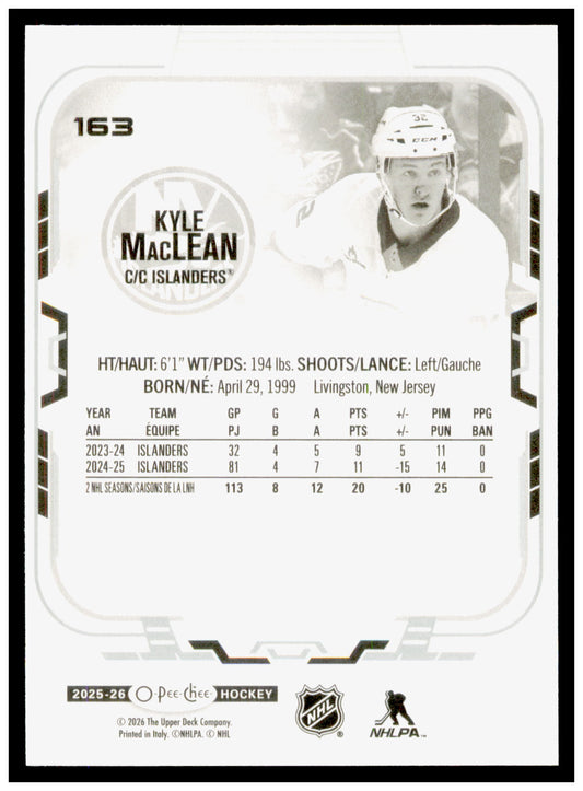 2025-26 O-Pee-Chee Kyle MacLean Card New York Islanders #163