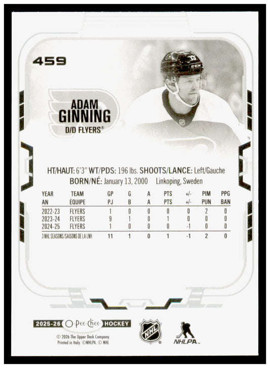 2025-26 O-Pee-Chee Adam Ginning Card Philadelphia Flyers #459