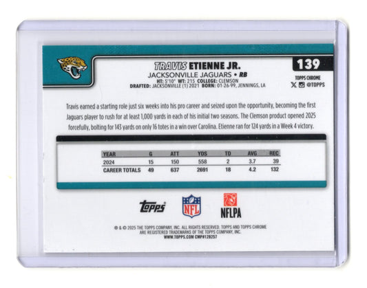 2025 Topps Chrome Travis Etienne Jr. Card X-Fractor Jacksonville Jaguars #139