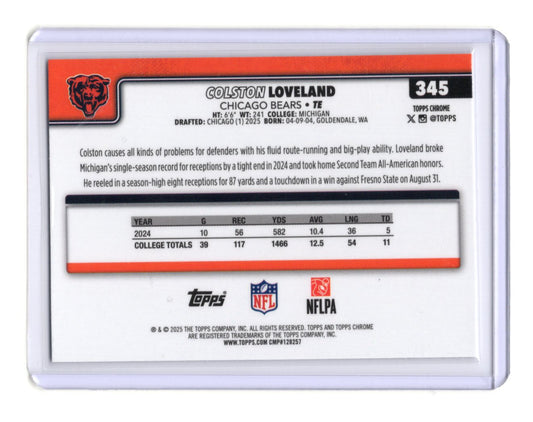 2025 Topps Chrome Colston Loveland Card X-Fractor RC Chicago Bears #345