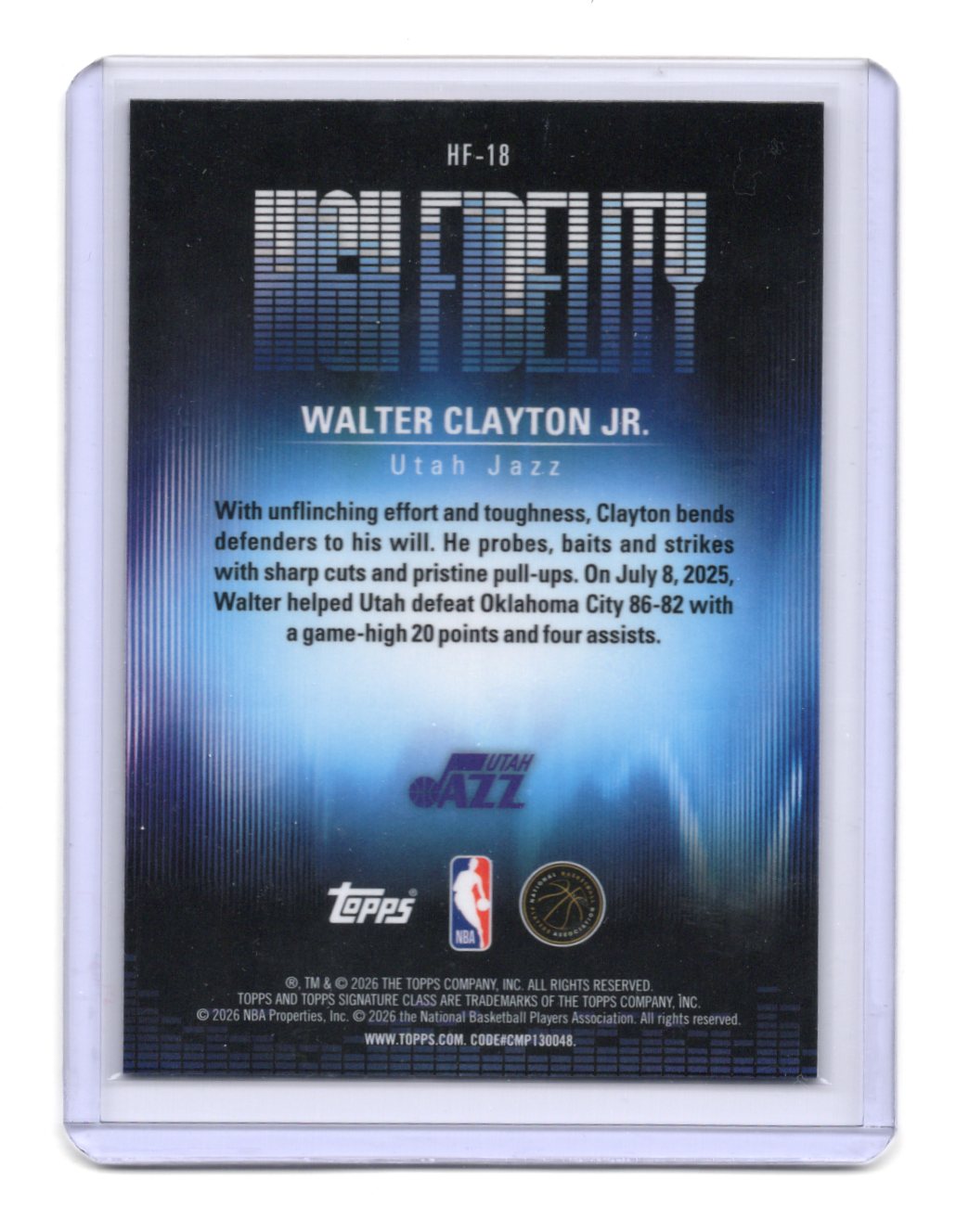 2025-26 Topps Signature Class Walter Clayton Jr. Card High Fidelity Jazz #HF-18