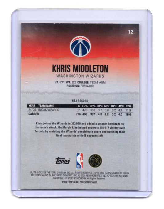 2025-26 Topps Signature Class Khris Middleton Card Chrome Wizards #12